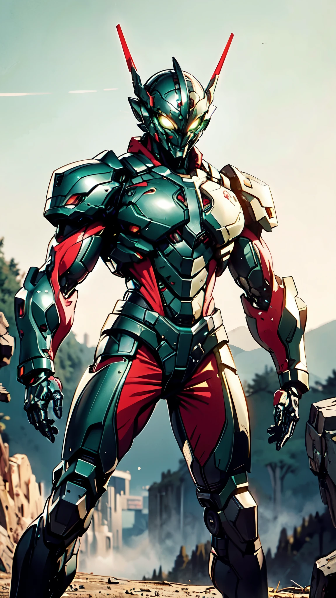 A man wearing a full-face helmet, a fantasy-style biotech armored combat suit, green eyes, (a composite layered chest armor), fully enclosed shoulder guards, matching arm and leg guards, the belt is adorned with dragon claw grasping orbs, (the color scheme is primarily black with red accents), the design balances heavy with agility, a high-tech bio-mecha armor, (Armor Concept Inspired by Dragons, stand on the top of a skyscraper in a futuristic sci-fi city), this character embodies a finely crafted fantasy-surreal style armored hero in anime style, exquisite and manga art style, (element, plasma, energy, the armor glows), ((male:1.5)), metallic, real texture material, dramatic, high definition, best quality, highres, ultra-detailed, ultra-fine painting, extremely delicate, professional, perfect body proportions, golden ratio, anatomically correct, symmetrical face, extremely detailed eyes and face, high quality eyes, creativity, RAW photo, UHD, 32k, Natural light, cinematic lighting, masterpiece-anatomy-perfect, masterpiece:1.5