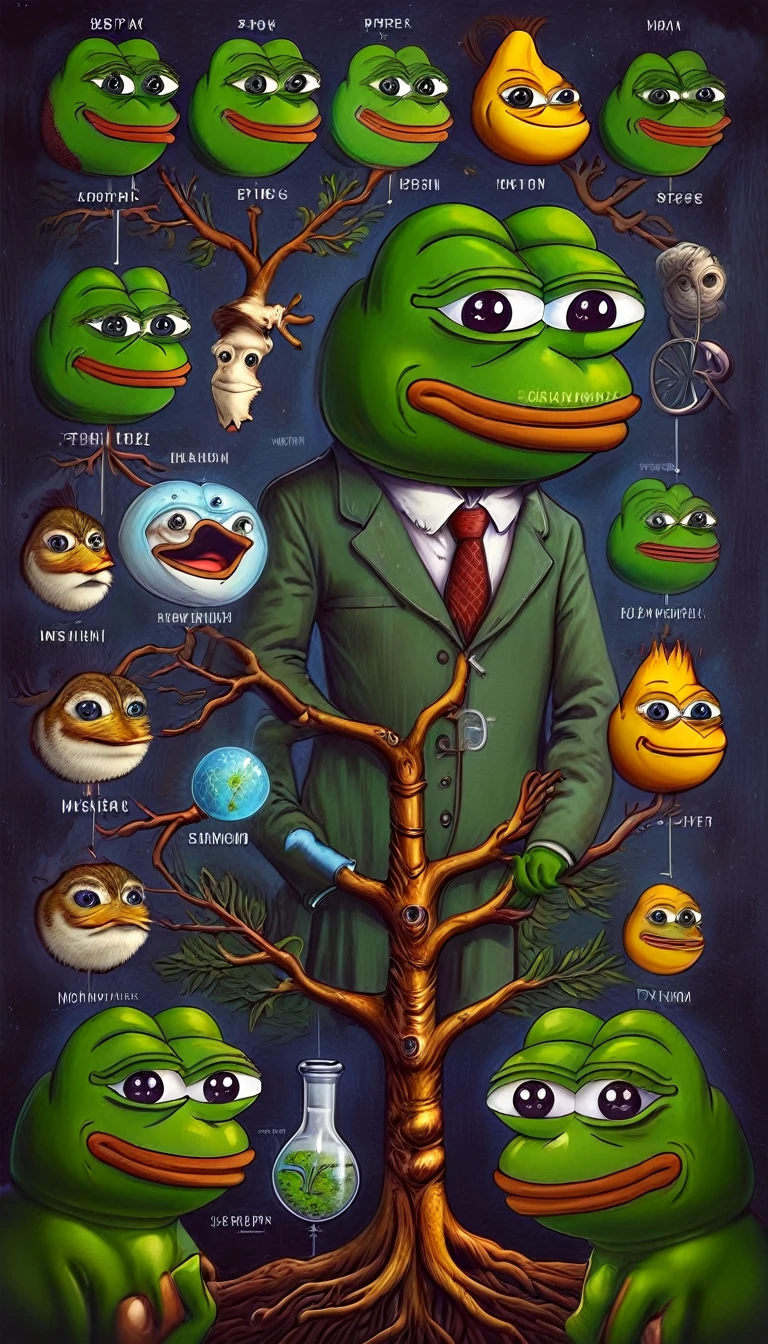 pepe family tree scientific illustration this is fine digital art 

