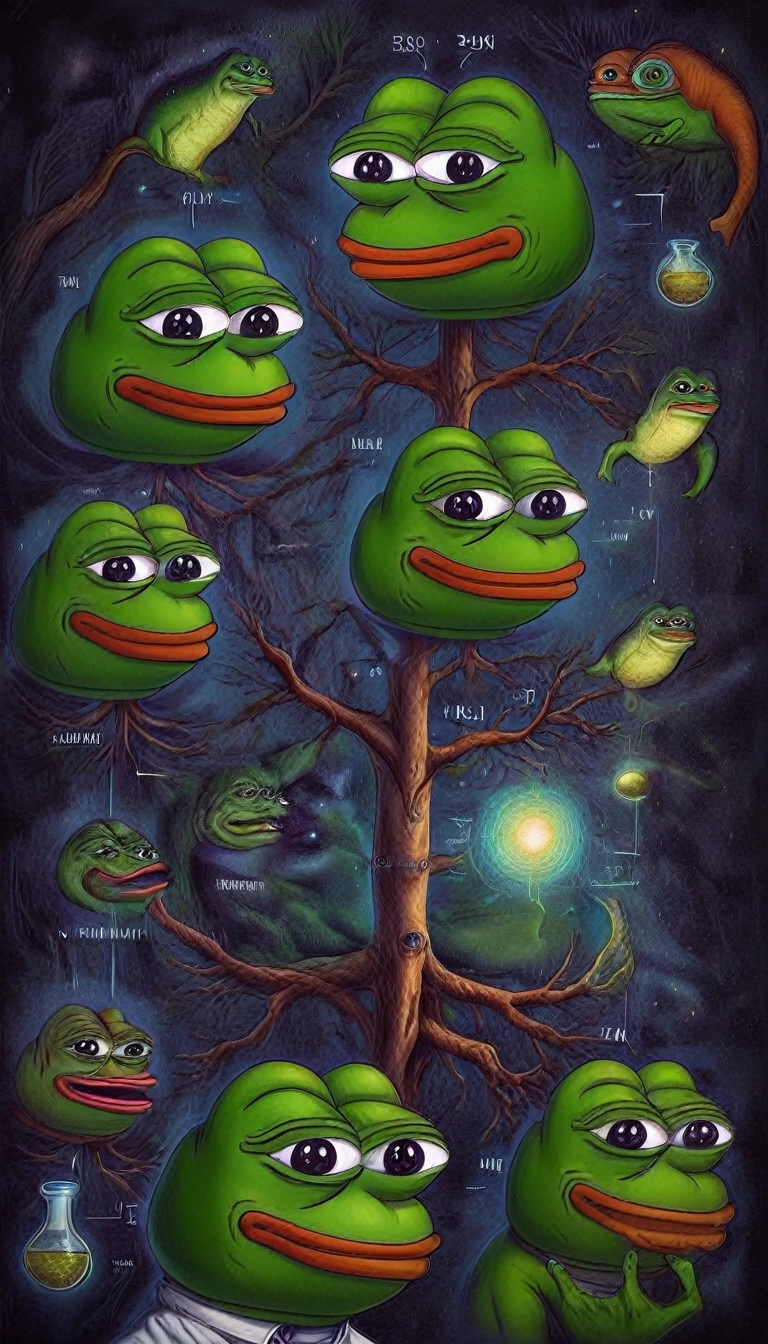 pepe family tree scientific illustration this is fine digital art 

