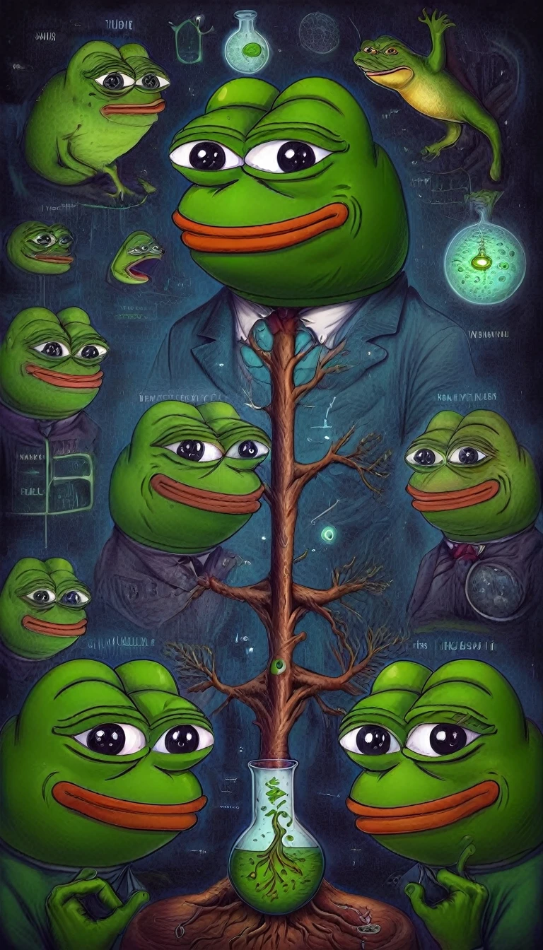 pepe family tree scientific illustration this is fine digital art 

