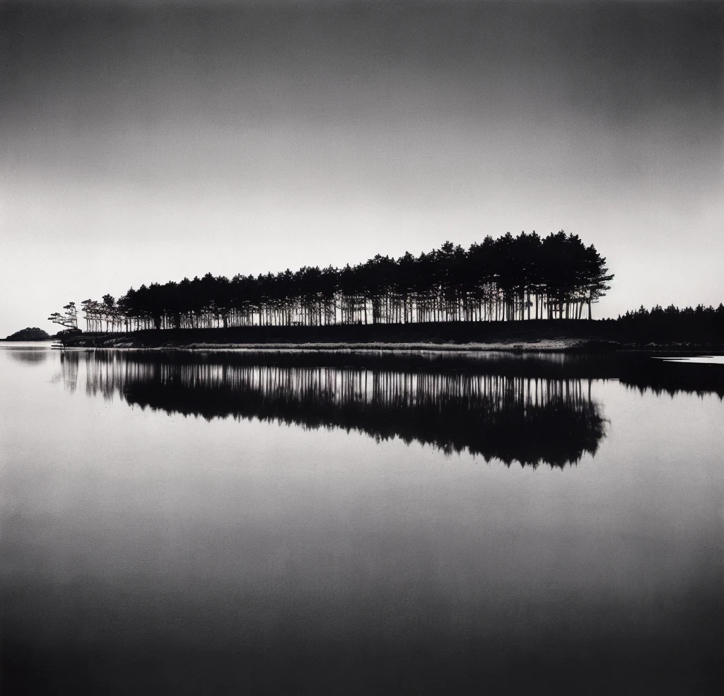 A black and white photo of a lake taken by arafed,Background with trees, author:Shinji Aramaki, author:Honda Koji, Kurumida Masami, author:Gyula Bashi, author:Tadashi Nakayama, Hiroshi Sugimoto, Naoya Tanaka, Samurai Hiroaki, Masashi Walk, author:Tatsuyuki Tanaka