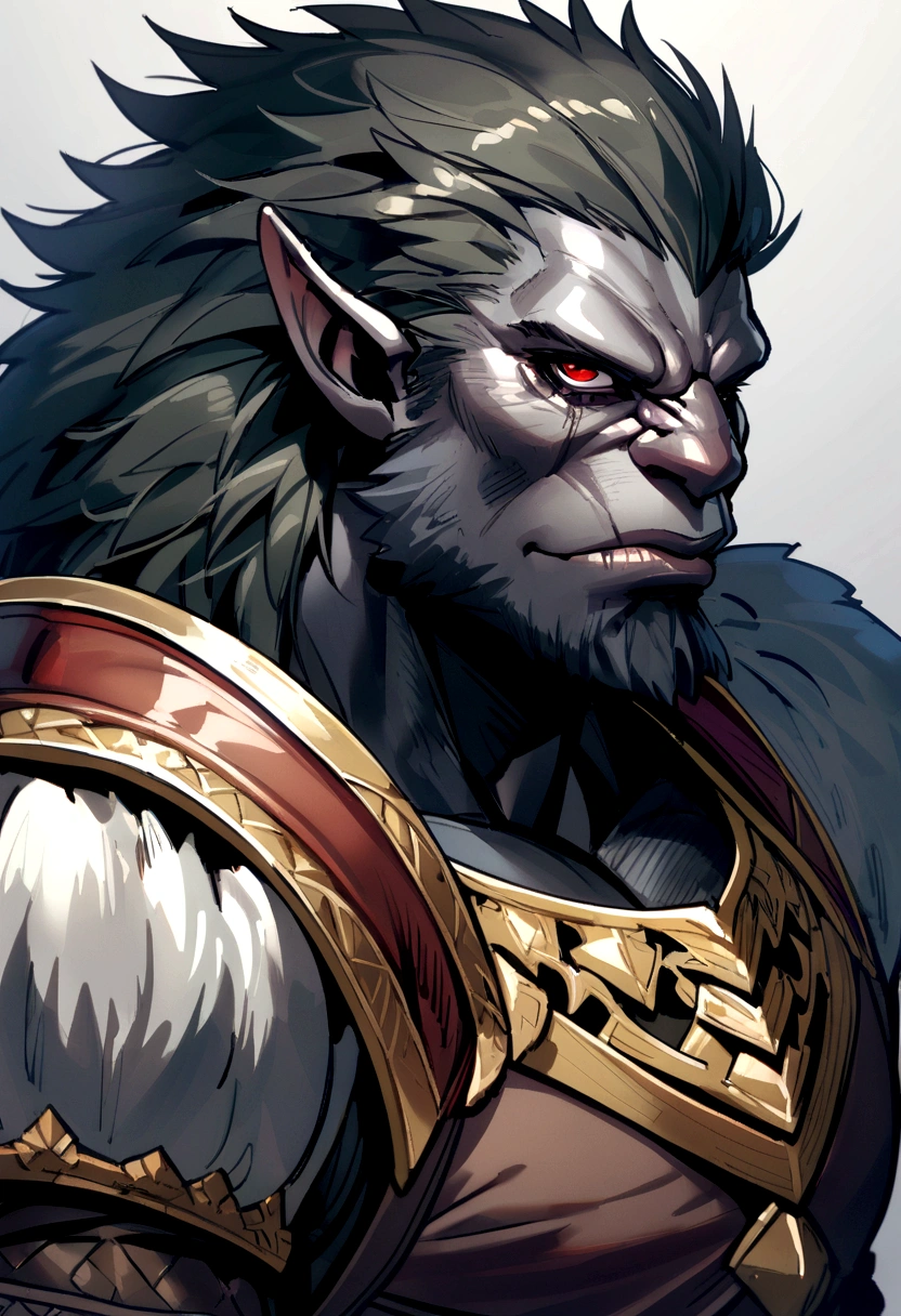 half orc, green skin, male, Close up portrait, fantasy look, role-playing character, medieval fantasy, black fur, Red eyes, 1.90 height, muscular