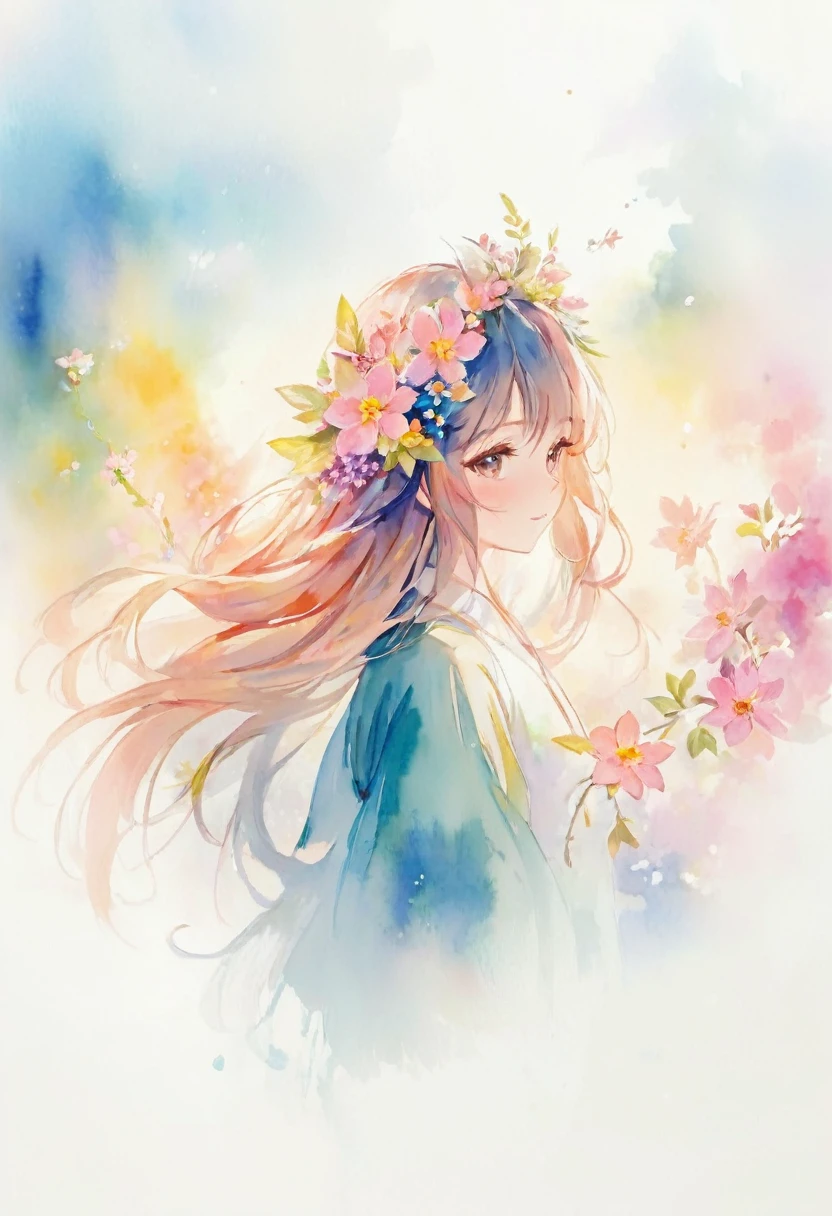 anime girl with flowers in her hair, beautiful anime portrait, beautiful anime, beautiful anime artwork, beautiful anime girl, beautiful anime art, beautiful anime style, profile of anime girl, goddess of spring, anime illustration, soft anime illustration, beautiful anime art style, watercolor illustration style, portrait of cute anime girl, portrait of an anime girl, pretty anime girl, watercolor artstyle