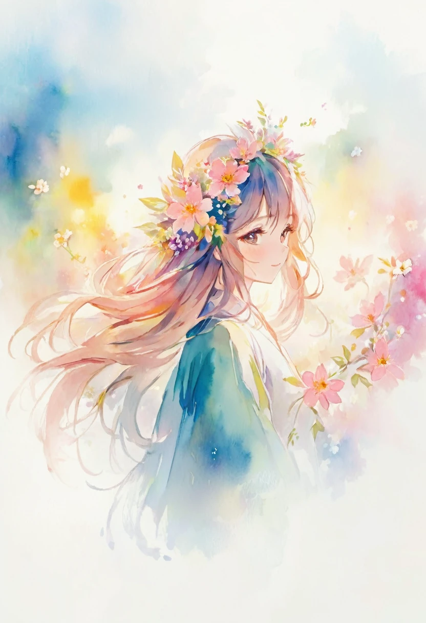 anime girl with flowers in her hair, beautiful anime portrait, beautiful anime, beautiful anime artwork, beautiful anime girl, beautiful anime art, beautiful anime style, profile of anime girl, goddess of spring, anime illustration, soft anime illustration, beautiful anime art style, watercolor illustration style, portrait of cute anime girl, portrait of an anime girl, pretty anime girl, watercolor artstyle