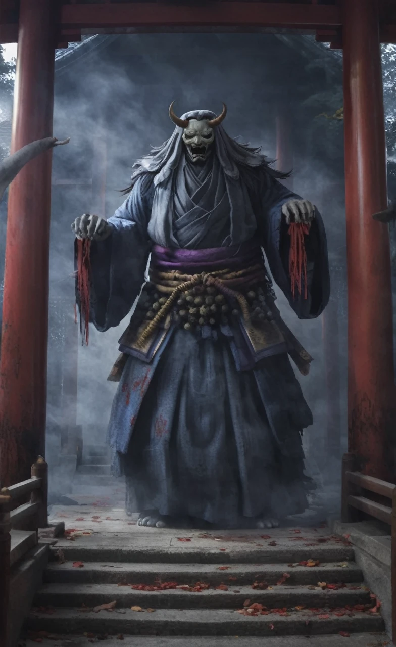 yokai, oni, tall, inside a temple, horror, divine, mysterious, high resolution