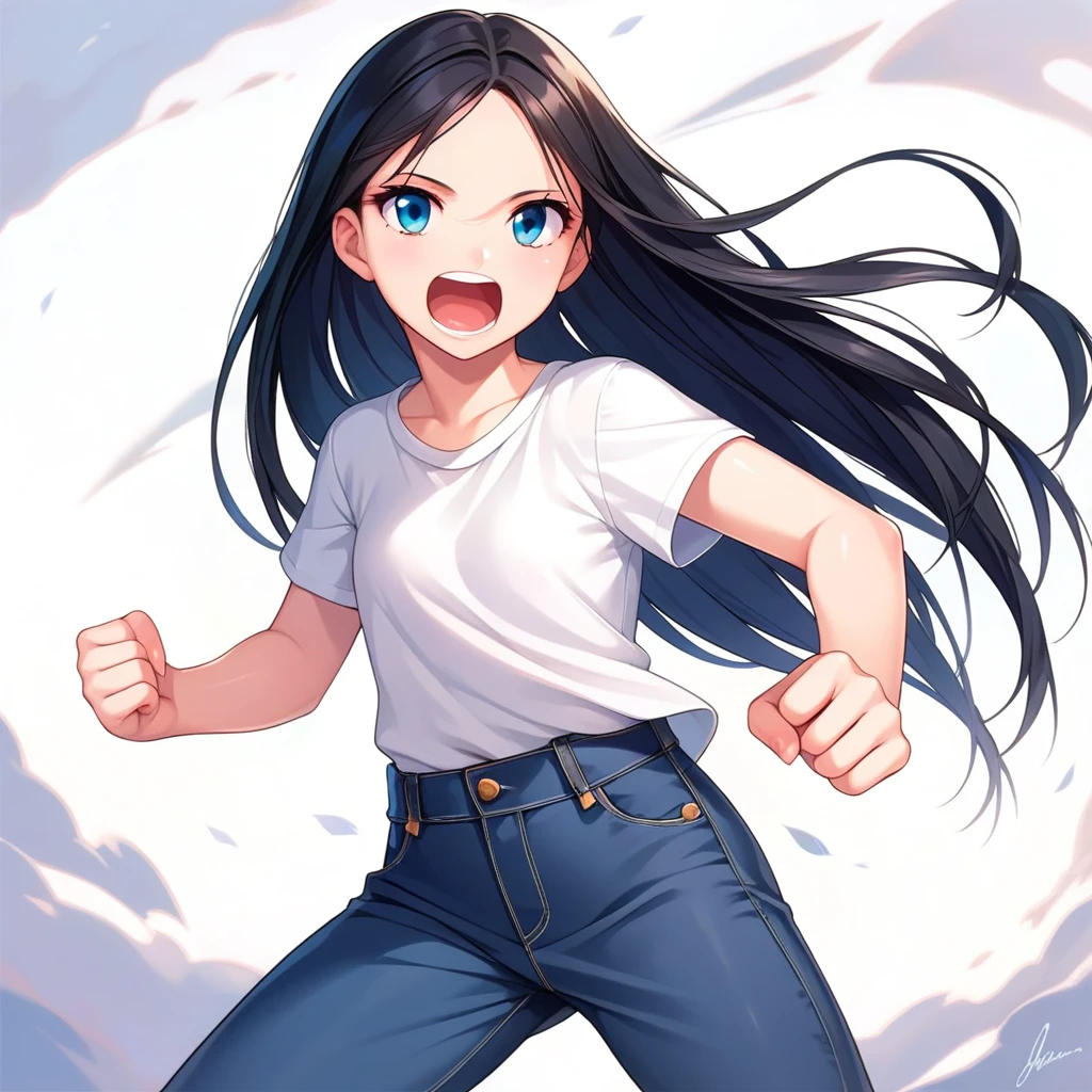 Masterpiece, dynamic composition, full-color poster, anime style, beautiful girl, anime style, long waist, low waist, beautiful low waist, beautiful face, beautiful body, low pants, white shirt, black tight pants, attractive woman, elegant girl, stylish outfit, slim waist, fashionable outfit, attractive appearance, cute anime character, trendy fashion, seductive figure, graceful posture, attractive silhouette, stunning beauty