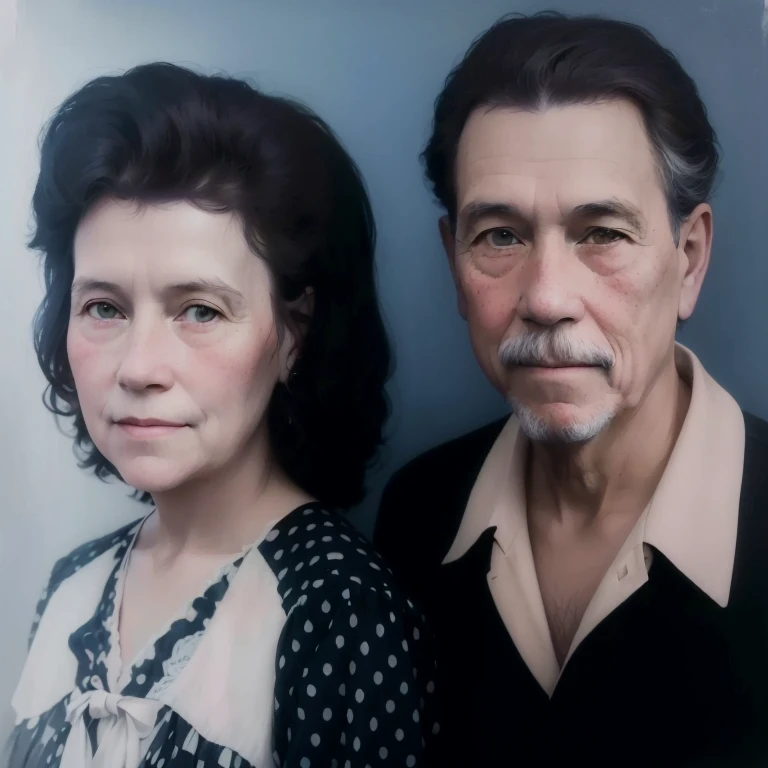 there are two people that are posing for a picture together, a colorized photo, colorized photo, restored color, portrait of two people, colorized photograph, colorized, colourized, couple portrait, colorized background, restored photo, couples portrait, color portrait, award winning colorized photo, old color photograph, momma and papa, color restoration, a painting of two people