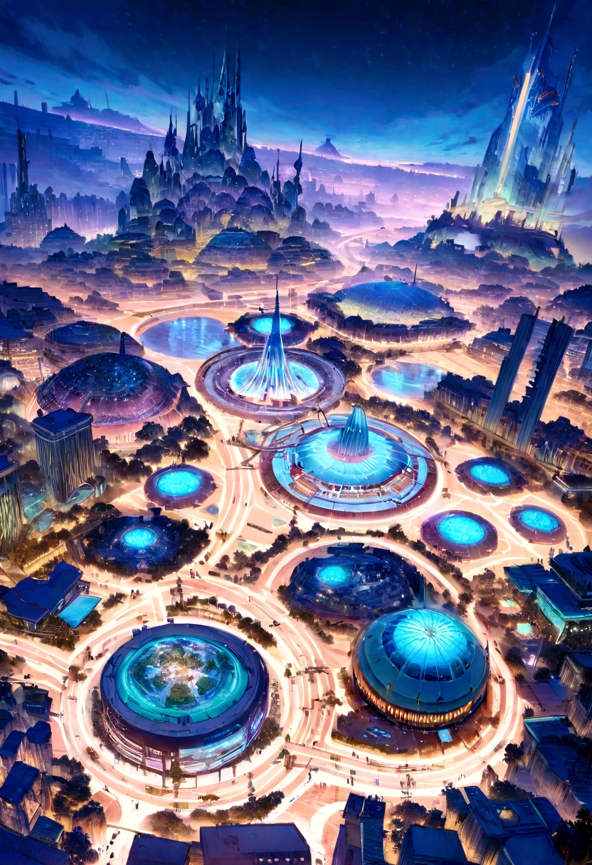 Future city at night with futuristic train and futuristic buildings, Futuristic concept art, A futuristic city in another world, Fantasy sci-fi city, beautiful City of the Future, futuristic utopian city, Concept art 8k resolution, Concept art 8K resolution, City of the Future, Futuristic spaceport, Concept art 8k, Science Fiction Hollywood Concept Art