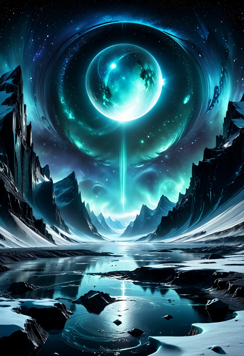 Panopticon Echoing Void: Create an image depicting a deep space anomaly where echoes of past civilizations, faint whispers visualized as ethereal waves against the star-speckled blackness, Echoing Void mystic elven folklore with futuristic Arctic landscapes, capturing the enigma, digital render, ultra realistic, dramatic lighting, 8k.