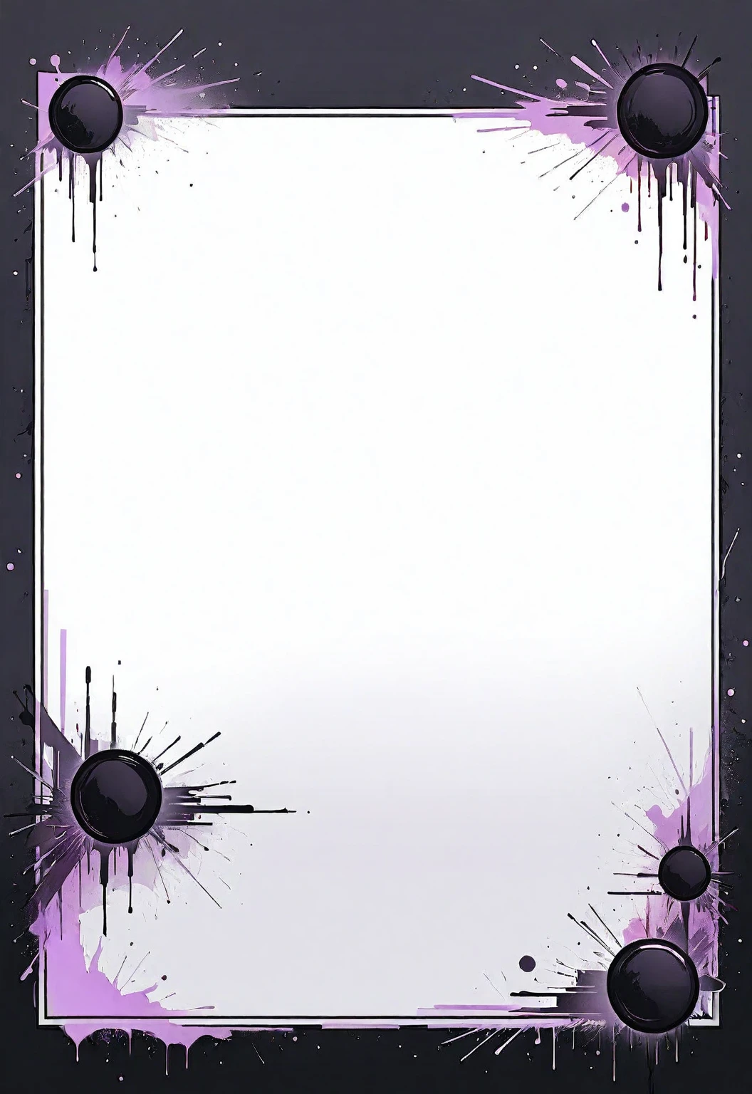 A card border UI,Modern urban minimalist style,Suspense style,Profile Style。Leave a square blank space in the middle,Parchment backing,There are blood stains on it。Black and White、yellowish、Lilac main color。