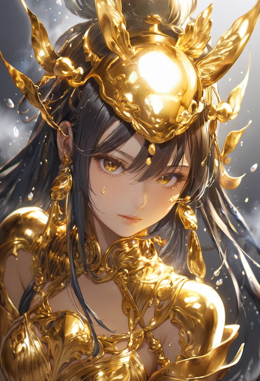 One girl, Female gold spirit, Metal hair, Boiling mercury inside, Put a few drops of mercury on the skin,