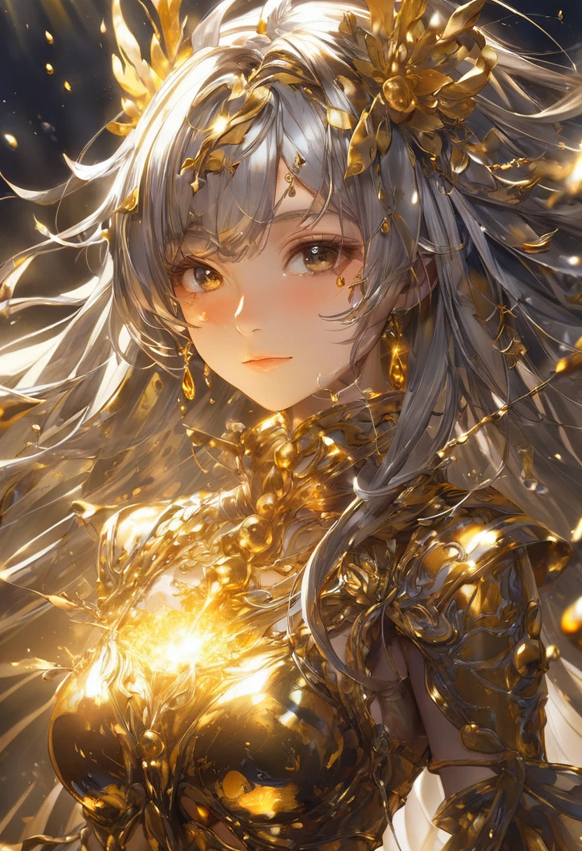One girl, Female gold spirit, Metal hair, Boiling mercury inside, Put a few drops of mercury on the skin,