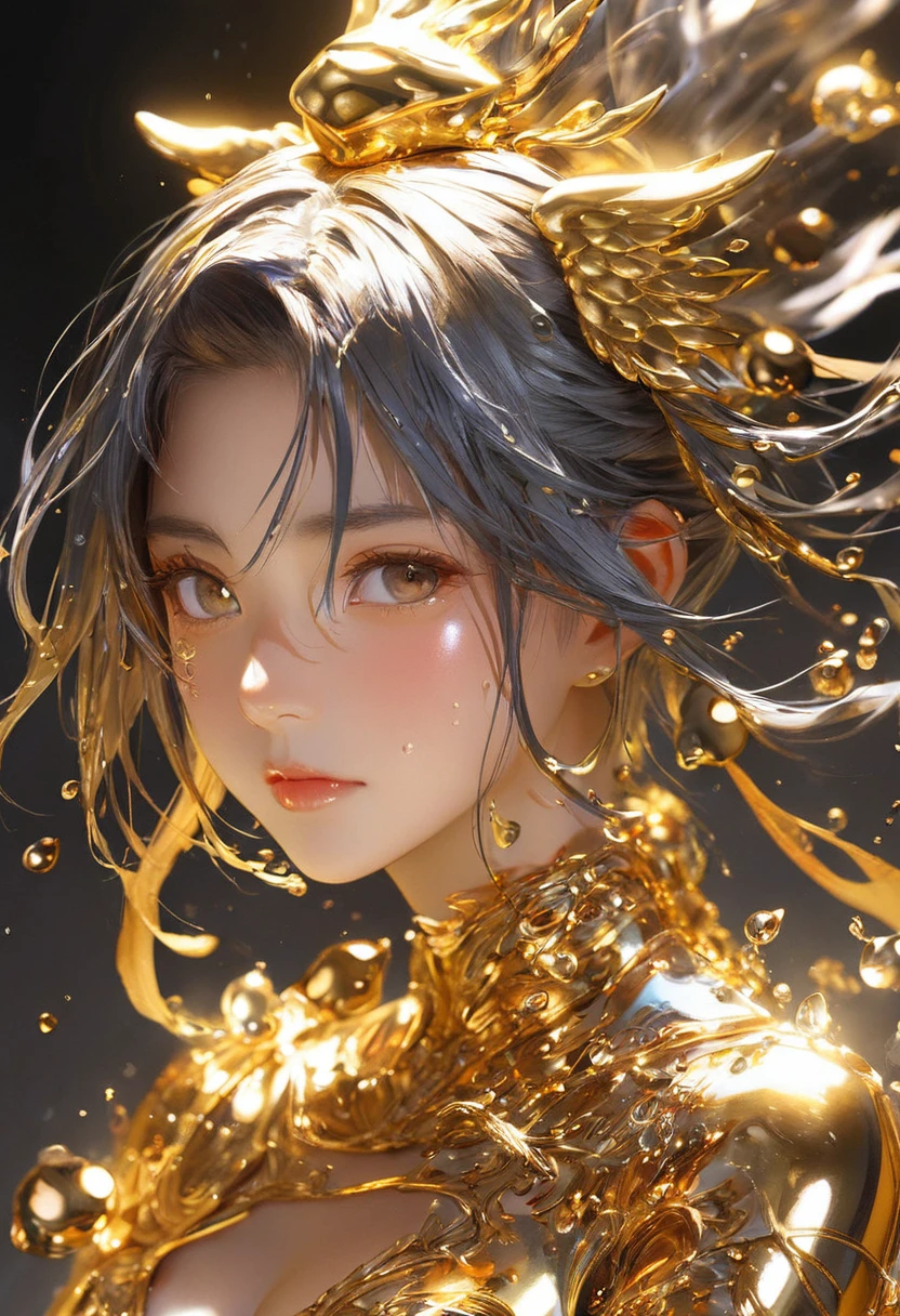 One girl, Female gold spirit, Metal hair, Boiling mercury inside, Put a few drops of mercury on the skin,