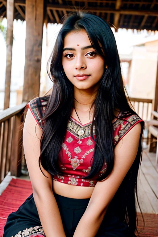 beautiful cute young attractive indian teenage girl, village girl, 18 years old, cute,  Instagram model, long black_hair, colorful hair, warm, dacing, in wedding, indian