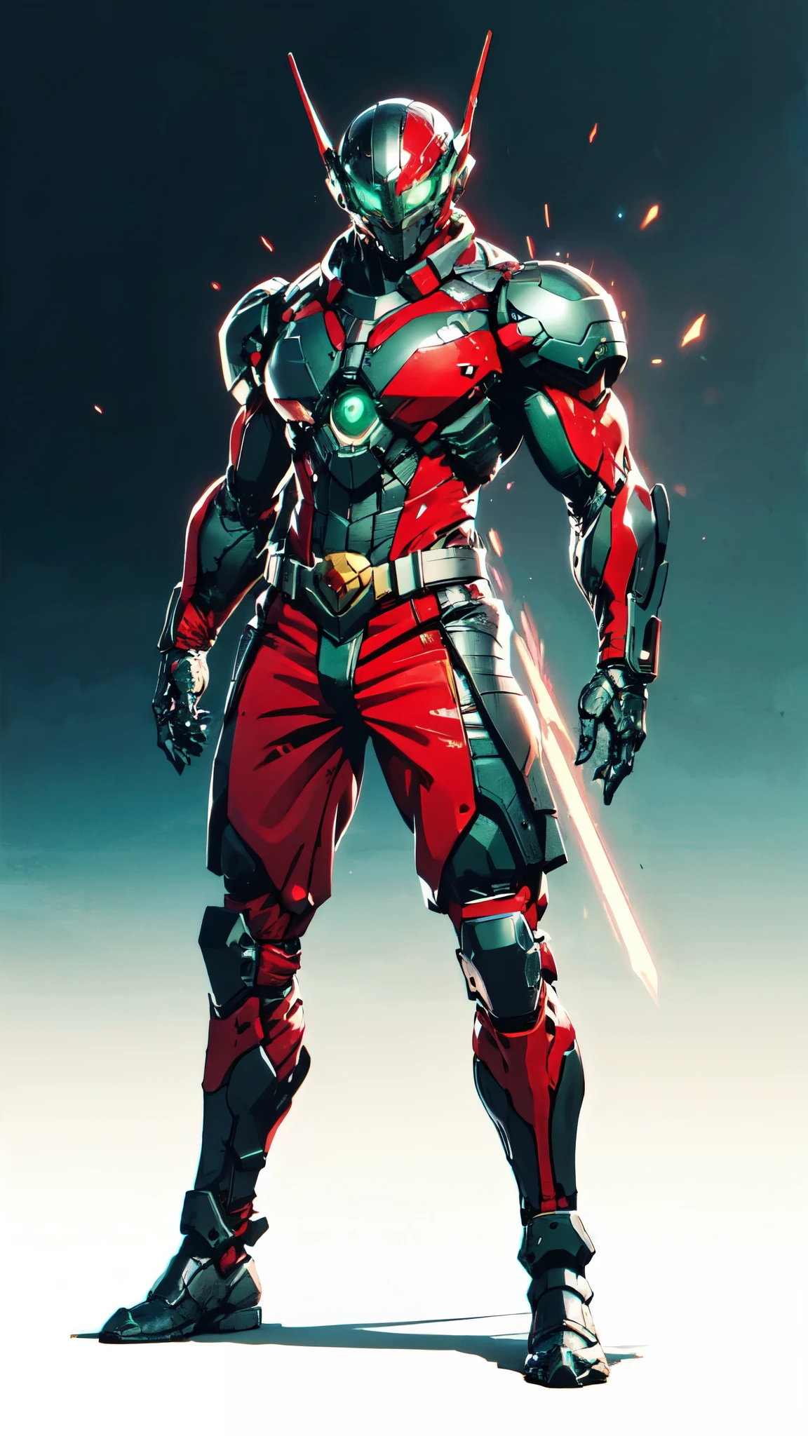 A man wearing a full-face helmet, a fantasy-style biotech armored combat suit, green eyes, (a composite layered chest armor), fully enclosed shoulder guards, matching arm and leg guards, the belt is adorned with dragon claw grasping orbs, (the color scheme is primarily black with red accents), the design balances heavy with agility, a high-tech bio-mecha armor, (Armor Concept Inspired by Dragons, stand on the top of a skyscraper in a futuristic sci-fi city), this character embodies a finely crafted fantasy-surreal style armored hero in anime style, exquisite and mature manga art style, (element, plasma, energy, the armor glows), ((male:1.5)), metallic, real texture material, dramatic, high definition, best quality, highres, ultra-detailed, ultra-fine painting, extremely delicate, professional, perfect body proportions, golden ratio, anatomically correct, symmetrical face, extremely detailed eyes and face, high quality eyes, creativity, RAW photo, UHD, 32k, Natural light, cinematic lighting, masterpiece-anatomy-perfect, masterpiece:1.5