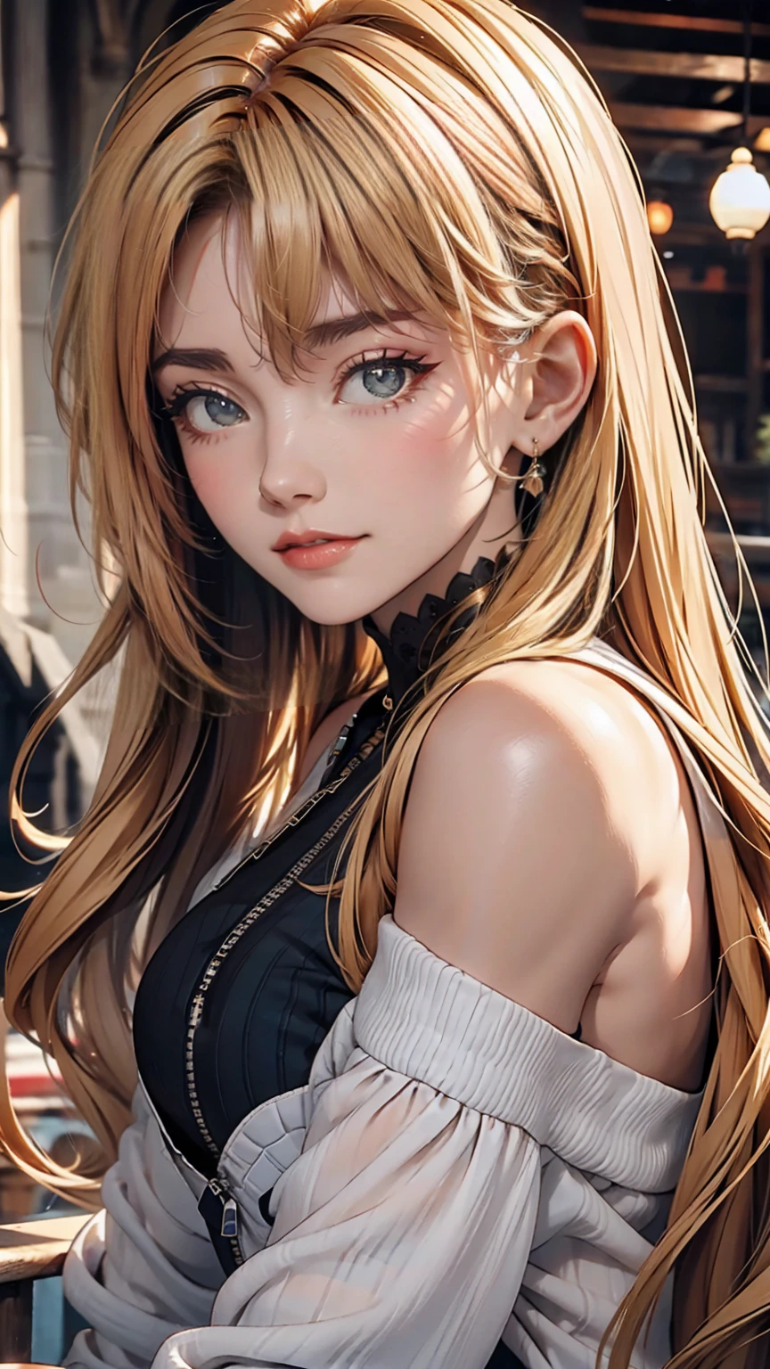 I'm halfway across a stone bridge over a river in a lush countryside.、Leaning on the railing、View of the river、smile、Beautiful blue sky、Cinematic light effects、Ultra high definition((uhd))、High detail((high details)) 、24-year-old female、Sexy proportions、Sexy、Narrow waist、Wear a high-neck zipper-up off-the-shoulder top、Wear colorful leggings、Wear high heels
