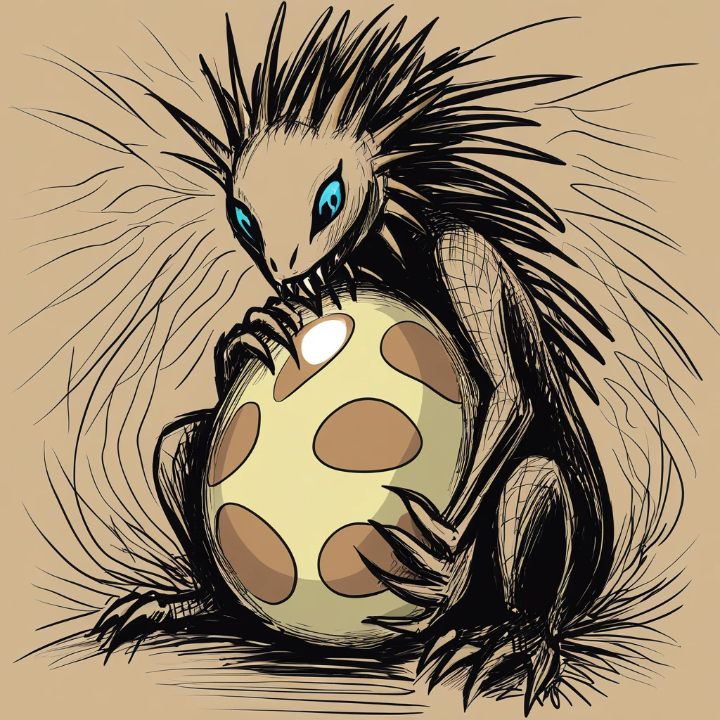Monstruous kitten hatching out of an egg in Clive Barker art style