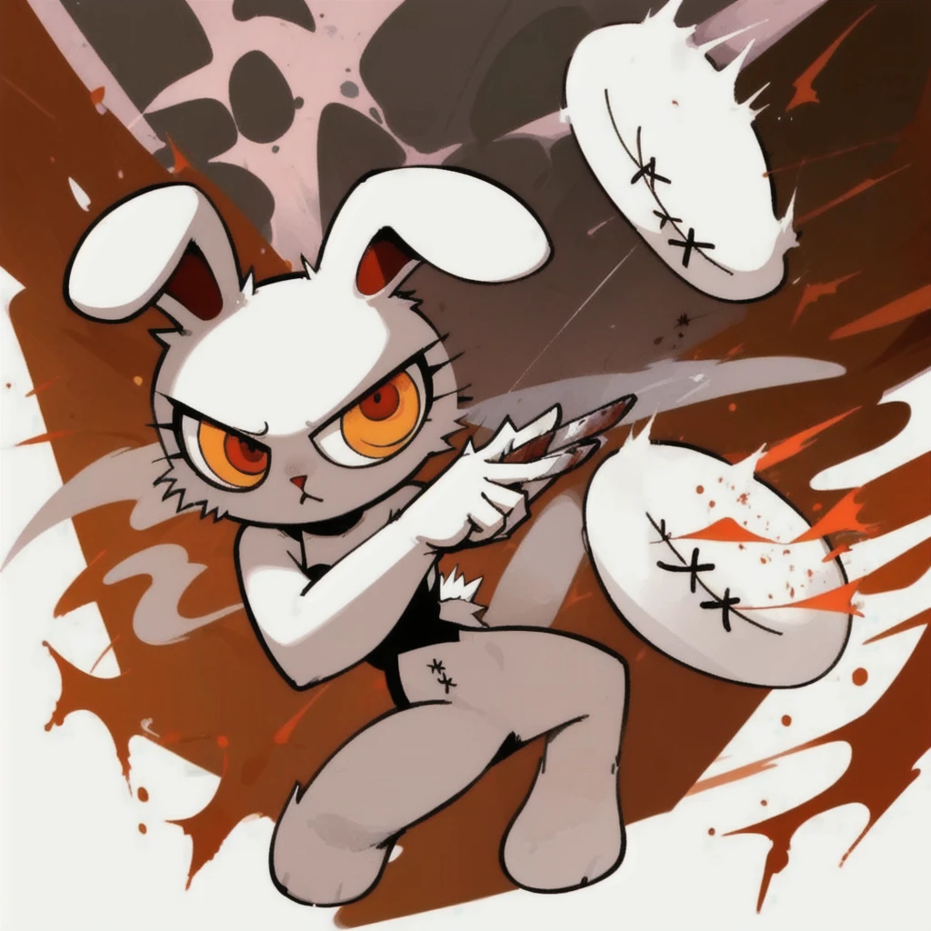 1girl,furry,bunny,single handed knife,blood stain,cartoonized,solo,battle,Bloody Bunny,