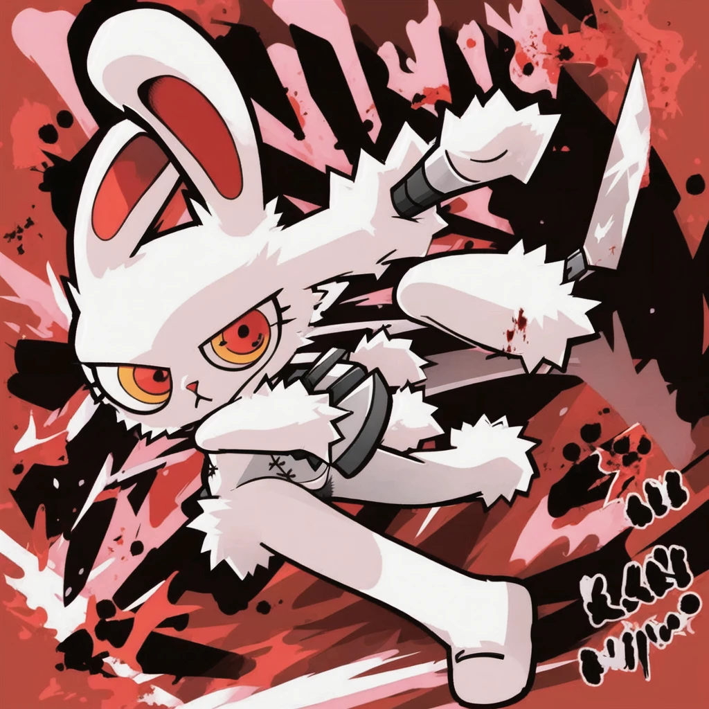 1girl,furry,bunny,single handed knife,blood stain,cartoonized,solo,battle,Bloody Bunny,