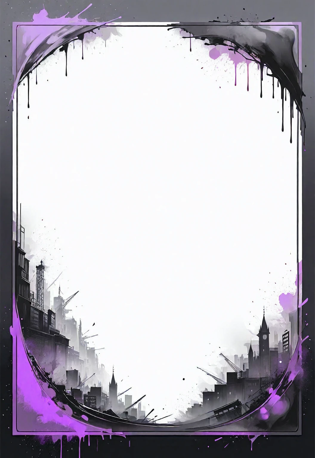 A card border UI，Modern urban minimalist style，Suspense style，Profile Style。Leave a square blank space in the middle，Parchment backing，There are blood stains on it。Black and White、yellowish、Lilac main color。