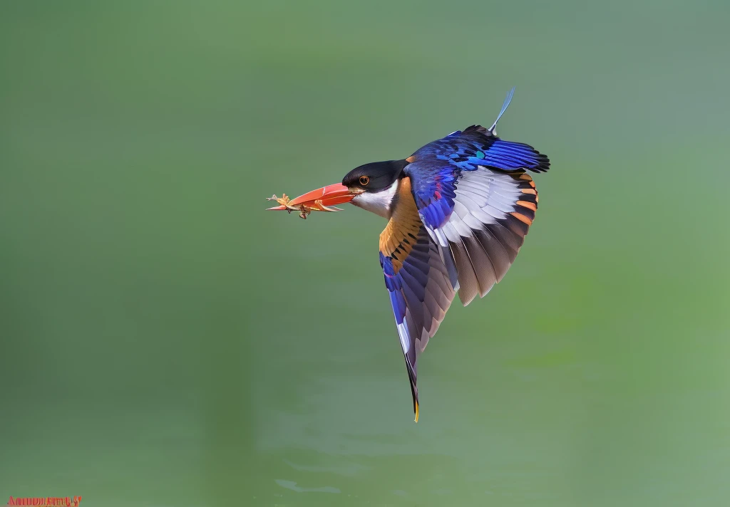 There is a bird flying,A fish in his mouth, author:Jurgen von Hondberg, author Dietmar Damerau, Stunning beauty, author:Jan Kupecky, author:Paul Bird (Paul Bird), author:Ibrahim Kodra, Colorful bird, By Jan Rustem, Close-up portrait shooting, beautiful picture, Vibrant colors. Clear focus. Wow!