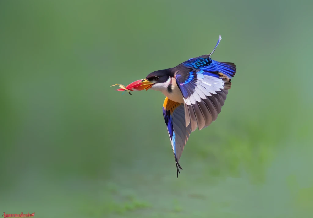 There is a bird flying,A fish in his mouth, author:Jurgen von Hondberg, author Dietmar Damerau, Stunning beauty, author:Jan Kupecky, author:Paul Bird (Paul Bird), author:Ibrahim Kodra, Colorful bird, By Jan Rustem, Close-up portrait shooting, beautiful picture, Vibrant colors. Clear focus. Wow!