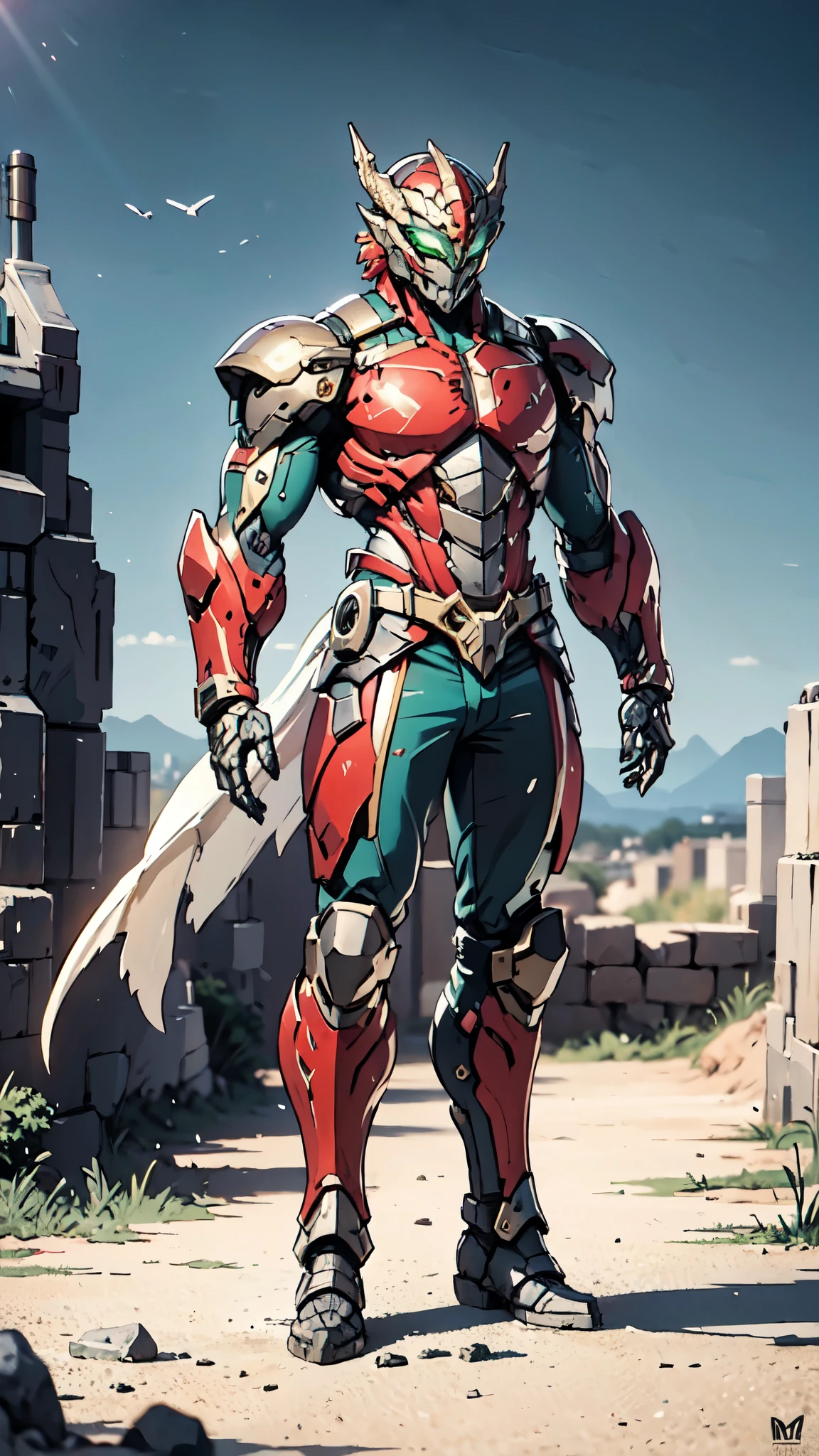 A man wearing a full-face helmet, a fantasy-style biotech armored combat suit, green eyes, (a composite layered chest armor), fully enclosed shoulder guards, matching arm and leg guards, the belt is adorned with dragon claw grasping orbs, (the color scheme is primarily black with red accents), the design balances heavy with agility, a high-tech bio-mecha armor, (Armor Concept Inspired by Dragons, stand on the top of a skyscraper in a futuristic sci-fi city), this character embodies a finely crafted fantasy-surreal style armored hero in anime style, exquisite and mature manga art style, (element, plasma, energy, the armor glows), ((male:1.5)), metallic, real texture material, dramatic, high definition, best quality, highres, ultra-detailed, ultra-fine painting, extremely delicate, professional, perfect body proportions, golden ratio, anatomically correct, symmetrical face, extremely detailed eyes and face, high quality eyes, creativity, RAW photo, UHD, 32k, Natural light, cinematic lighting, masterpiece-anatomy-perfect, masterpiece:1.5