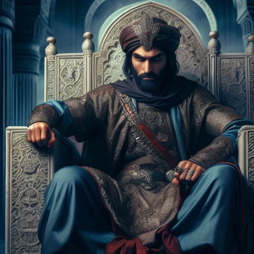 ancient lakhmid arab king si alone on the throne in Persia with angry face,