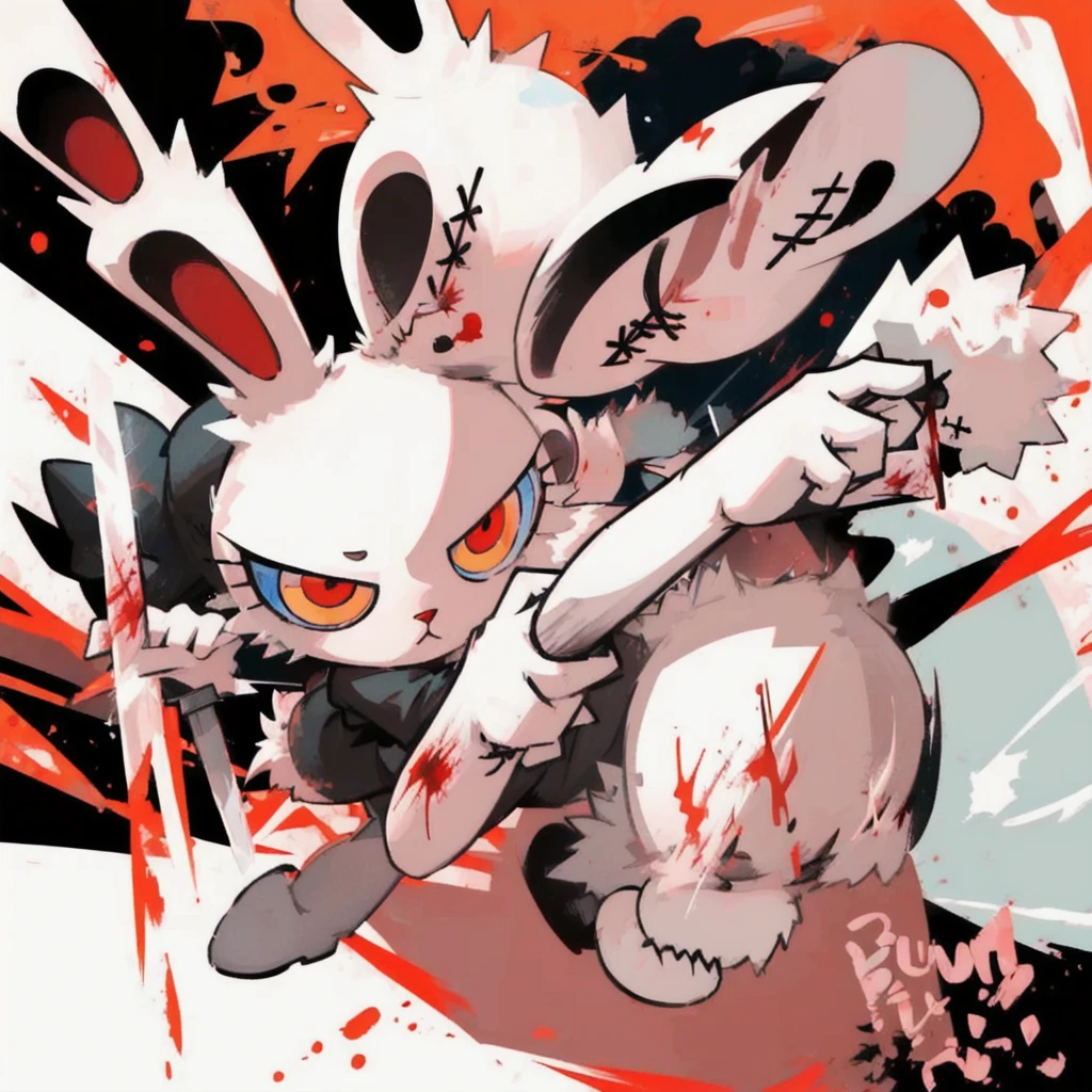 1girl,furry,bunny,single handed knife,blood stain,cartoonized,Bloody Bunny,femilized body,