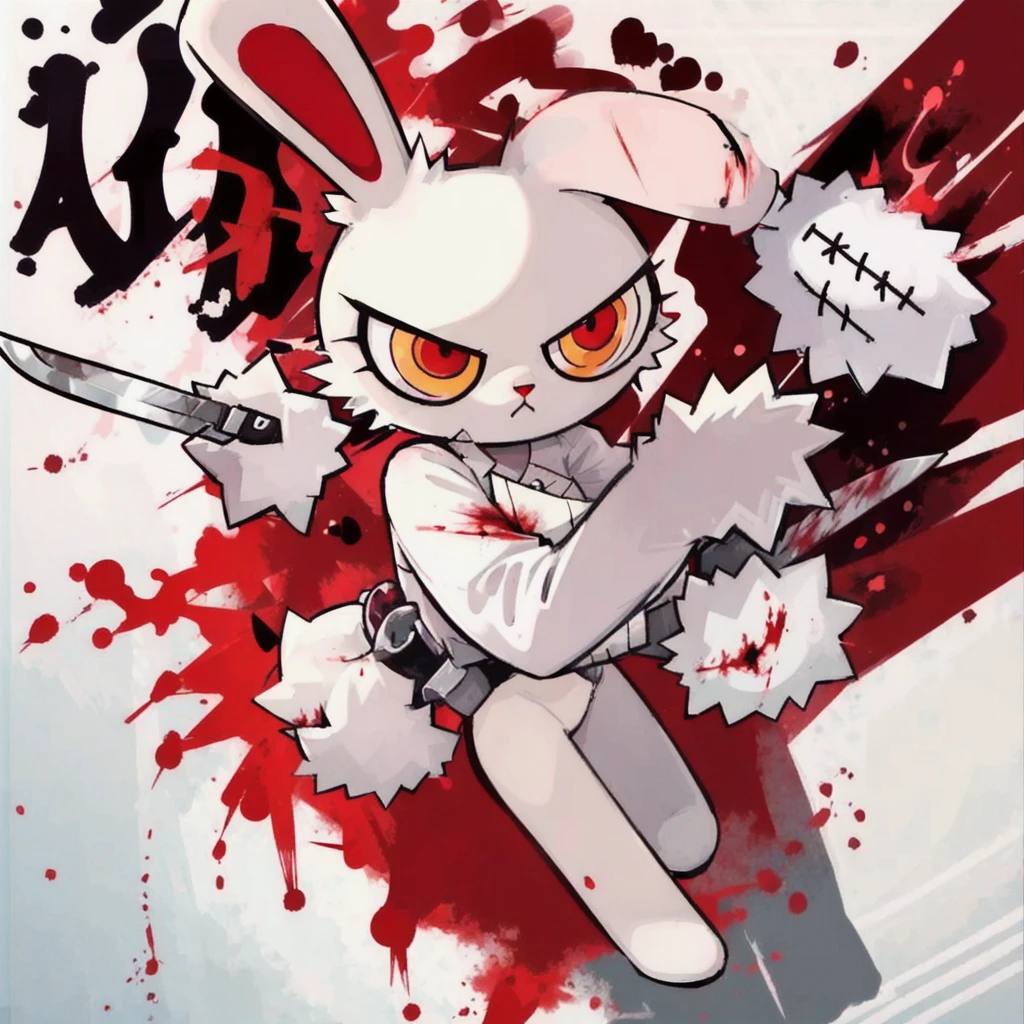 1girl,furry,bunny,single handed knife,blood stain,cartoonized,Bloody Bunny,femilized body,