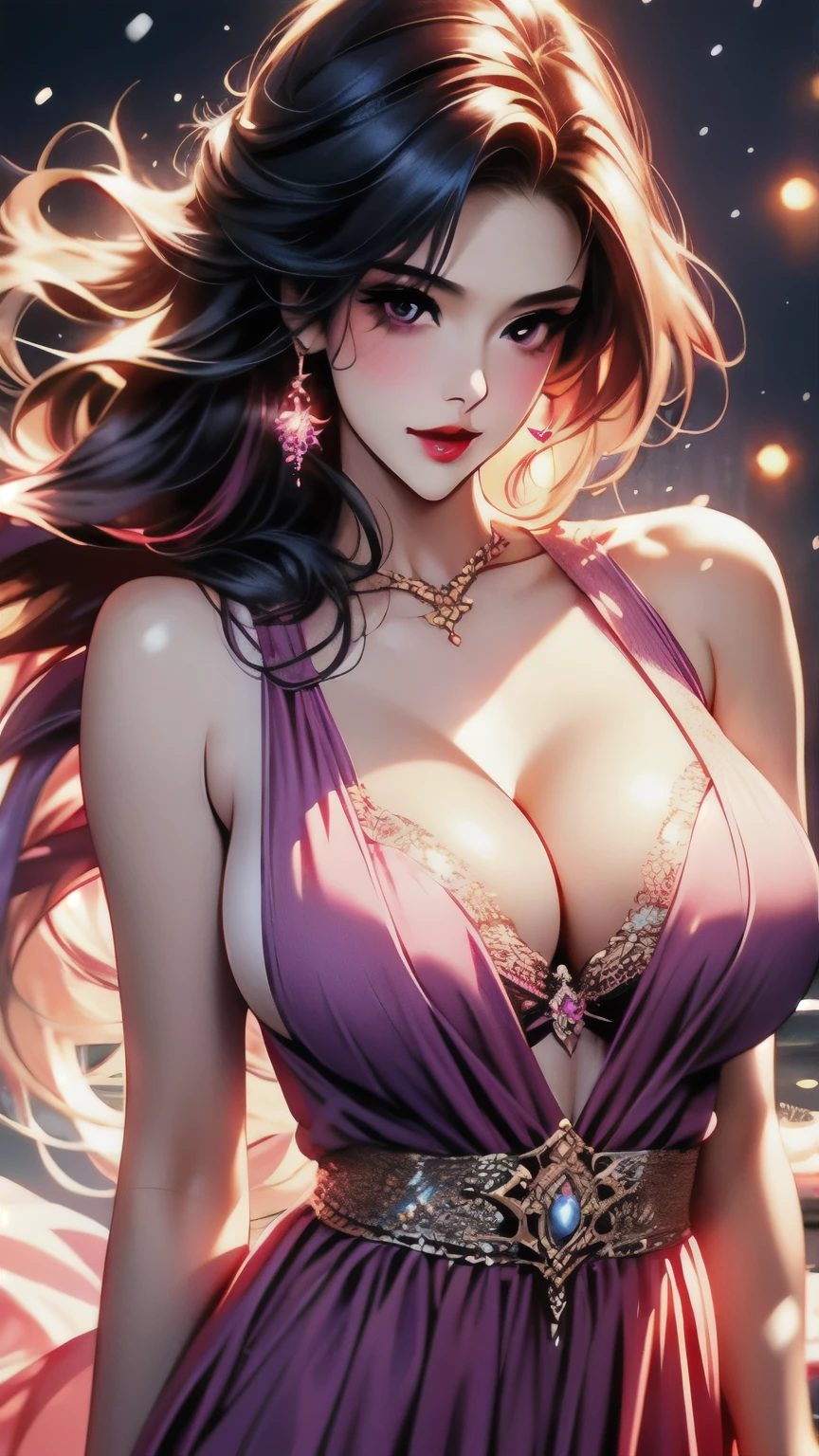 (Best quality, 8K, high resolution, masterpiece:1.2), Digital Artwork, A girl, Delicate face, Delicate eyes, Pink Hair, Long and straight hair, Glowing purple eyes, Red lips, Suspenders, Fantasy Landscape, Vibrant colors, Soft lighting, Whimsical atmosphere, Blooming flowers, floating dress, Fine details, Ethereal Background, Dreamy,Snow white skin（10.0） Large Breasts（10.0）16K（10.0）， Ultra-clear（10.0） 最高品质 masterpiece,超级Large Breasts（10.0），Deep cleavage（10.0），Protruding nipples，超级Large Breasts（10.0），Deep cleavage（10.0），Protruding nipples，超级Large Breasts（10.0），Deep cleavage（10.0），Protruding nipples，超级Large Breasts（10.0），Deep cleavage（10.0），Protruding nipples，超级Large Breasts（10.0），Deep cleavage（10.0），Protruding nipples，超级Large Breasts（10.0），Deep cleavage（10.0），Protruding nipples，