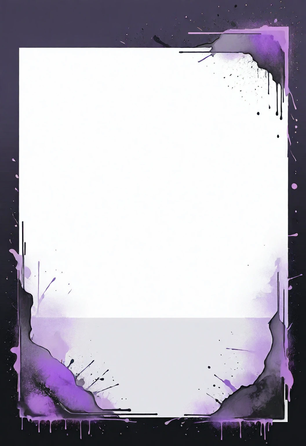 A card border UI,Modern urban minimalist style,Suspense style,Profile Style。Leave a square blank space in the middle,Parchment backing,There are blood stains on it。Black and White、yellowish、Lilac main color。
