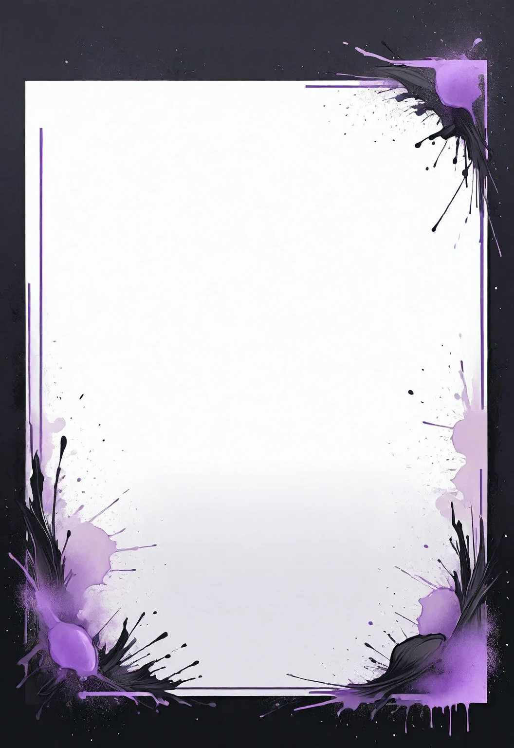 A card border UI,Modern urban minimalist style,Suspense style,Profile Style。Leave a square blank space in the middle,Parchment backing,There are blood stains on it。Black and White、yellowish、Lilac main color。