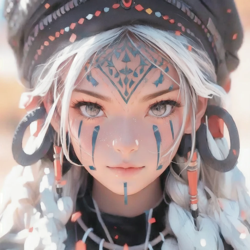 There&#39;s a woman with face paint and a headdress, beautiful digital artwork, Amazing digital illustrations, Cool animated face portraits, Highly detailed fantasy character, Great digital art with great details., detailed matte fantasy portrait, digital fantasy art ), Beautiful digital illustration, trending digital fantasy art, cute detailed digital art, Brilliant digital art, Complex and colorful animation CGI style