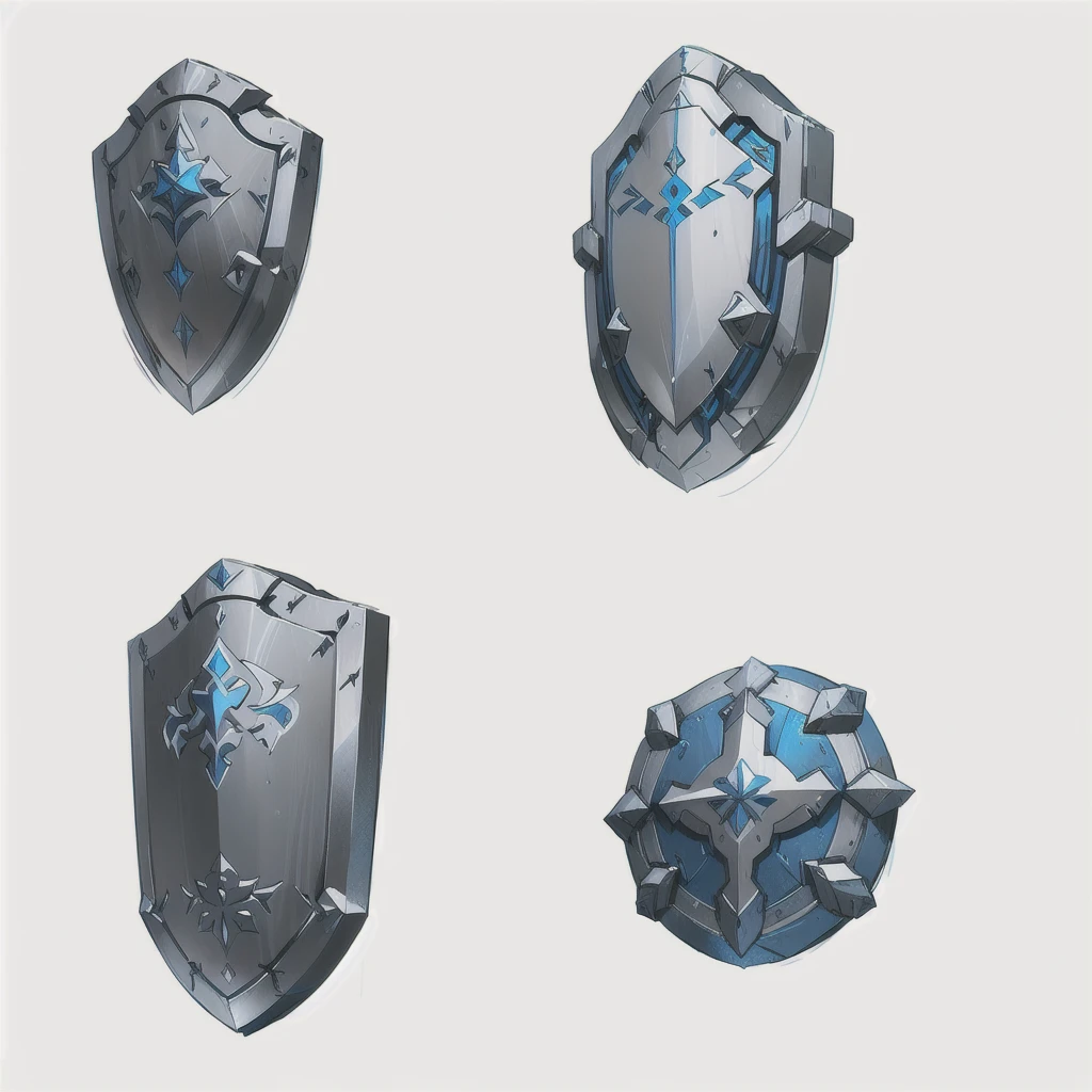 a close up of four shield with different designs on them, shieldデザイン, shield, hard edges Concept Art, Weapon Concept Design, armor elements, Concept Arts, stylized Concept Art, object Concept Art, shield, game Concept Art, ファンタジーshield, weapons Concept Art, RPG Game Items, Weapon Design, Concept Art, Concept Art, Prop Design, Game Assets