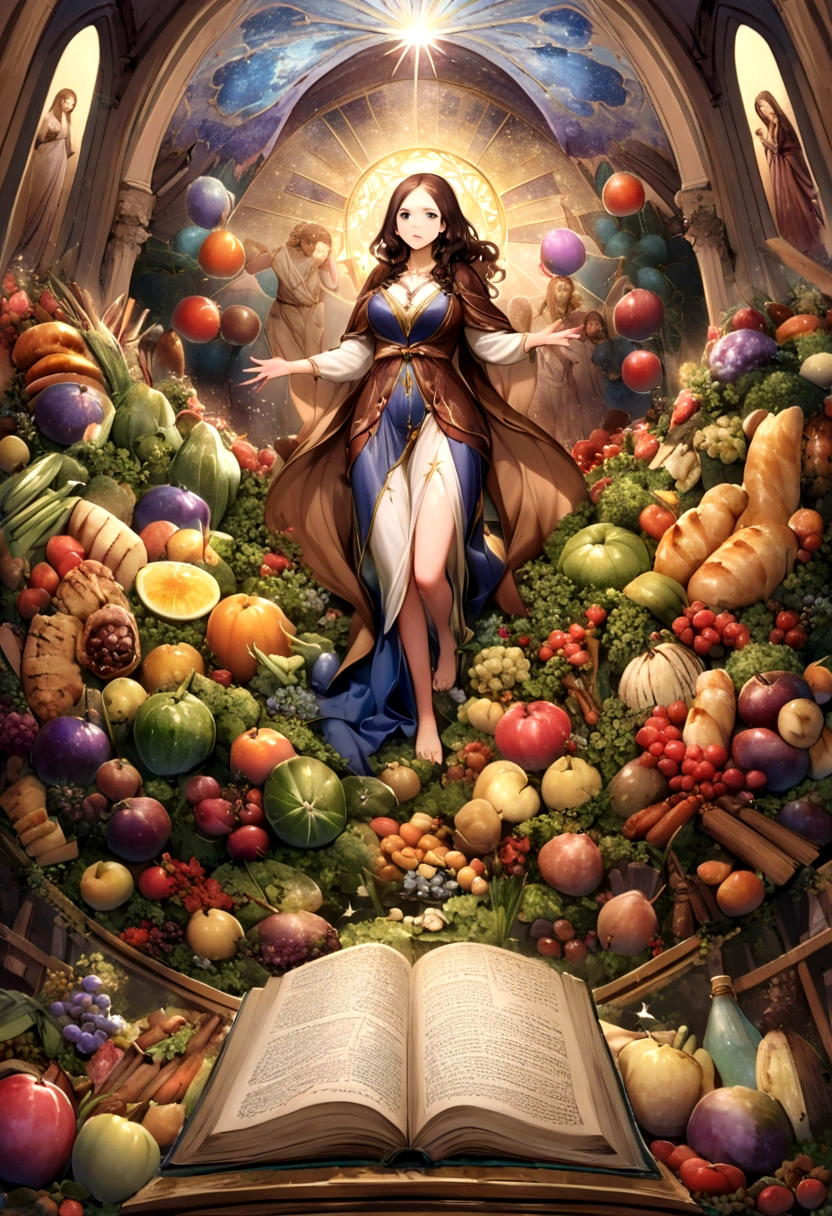 Inspired by the Bible, Imagine the Garden of Eden, In the vision of the painter Leonardo da Vinci, Floor full of food