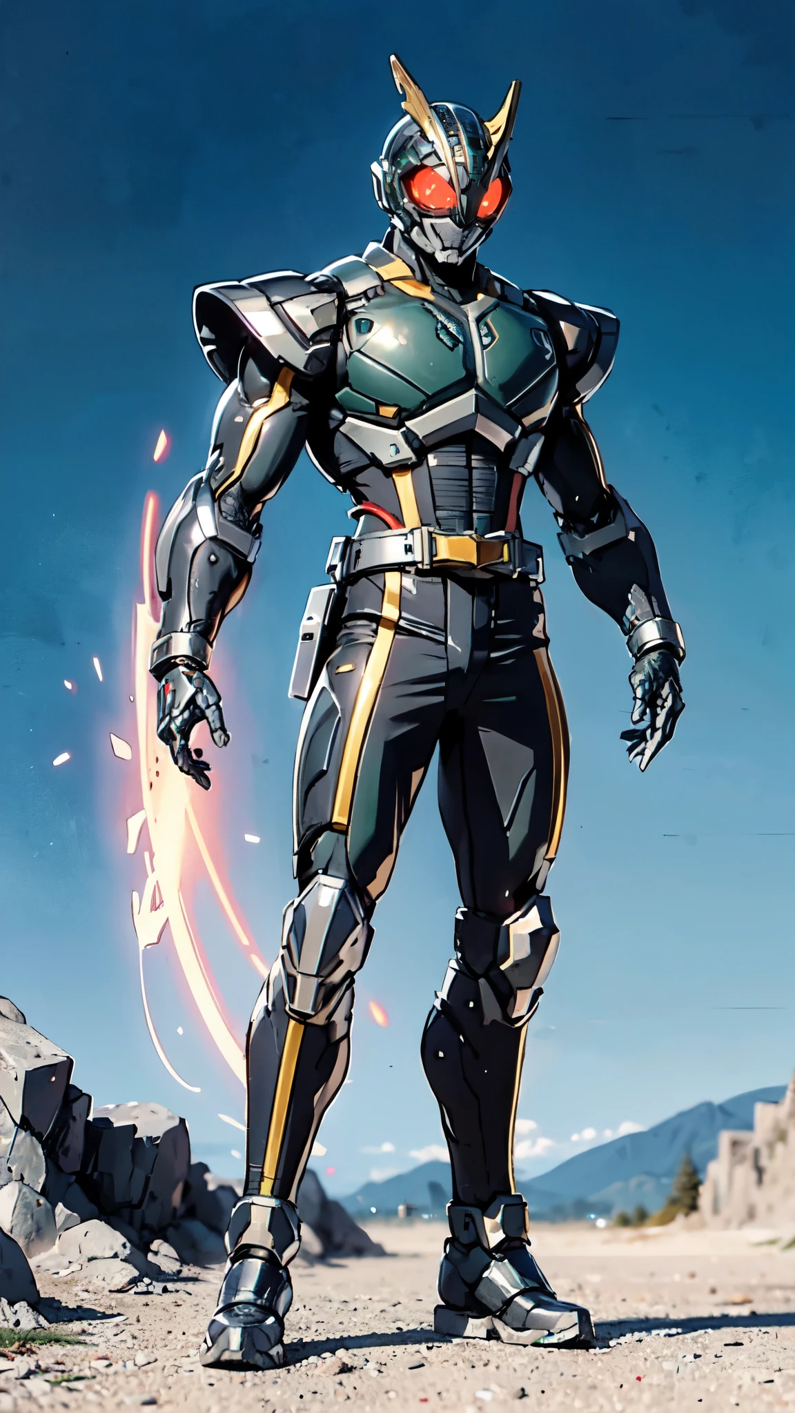 A man wearing a full-face helmet, a fantasy-style biotech armored combat suit, green eyes, (a composite layered chest armor), fully enclosed shoulder guards, matching arm and leg guards, the belt is adorned with dragon claw grasping orbs, (the color scheme is primarily black with red accents), the design balances heavy with agility, a high-tech bio-mecha armor, (Armor Concept Inspired by Dragons, stand on the top of a skyscraper in a futuristic sci-fi city), this character embodies a finely crafted fantasy-surreal style armored hero in anime style, exquisite and mature manga art style, (element, plasma, energy, the armor glows), ((male:1.5)), metallic, real texture material, dramatic, high definition, best quality, highres, ultra-detailed, ultra-fine painting, extremely delicate, professional, perfect body proportions, golden ratio, anatomically correct, symmetrical face, extremely detailed eyes and face, high quality eyes, creativity, RAW photo, UHD, 32k, Natural light, cinematic lighting, masterpiece-anatomy-perfect, masterpiece:1.5