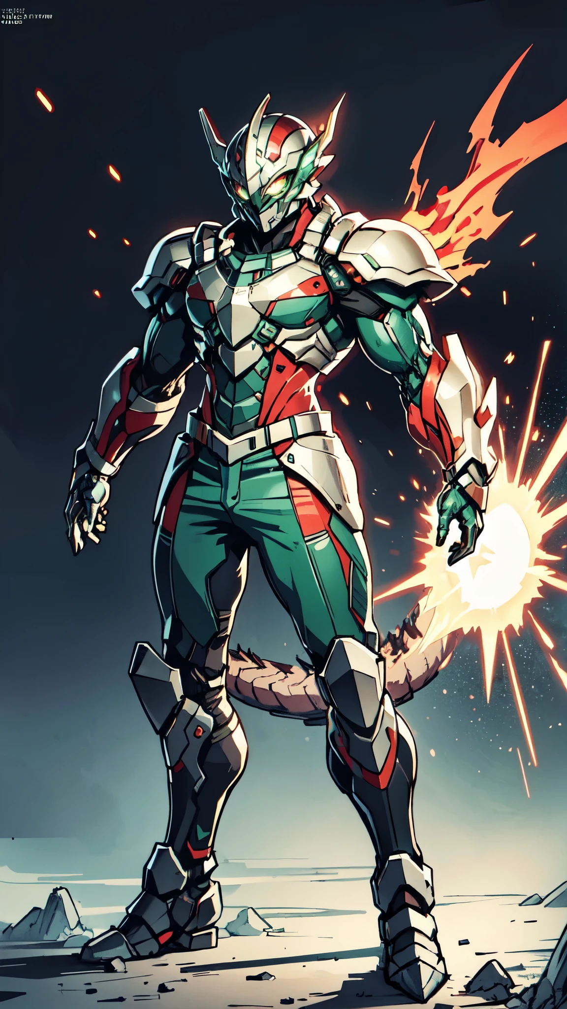 A man wearing a full-face helmet, a fantasy-style biotech armored combat suit, green eyes, (a composite layered chest armor), fully enclosed shoulder guards, matching arm and leg guards, the belt is adorned with dragon claw grasping orbs, (the color scheme is primarily black with red accents), the design balances heavy with agility, a high-tech bio-mecha armor, (Armor Concept Inspired by Dragons, stand on the top of a skyscraper in a futuristic sci-fi city), this character embodies a finely crafted fantasy-surreal style armored hero in anime style, exquisite and mature manga art style, (element, plasma, energy, the armor glows), ((male:1.5)), metallic, real texture material, dramatic, high definition, best quality, highres, ultra-detailed, ultra-fine painting, extremely delicate, professional, perfect body proportions, golden ratio, anatomically correct, symmetrical face, extremely detailed eyes and face, high quality eyes, creativity, RAW photo, UHD, 32k, Natural light, cinematic lighting, masterpiece-anatomy-perfect, masterpiece:1.5