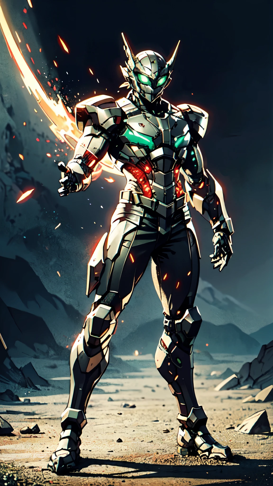 A man wearing a full-face helmet, a fantasy-style biotech armored combat suit, green eyes, (a composite layered chest armor), fully enclosed shoulder guards, matching arm and leg guards, the belt is adorned with dragon claw grasping orbs, (the color scheme is primarily black with red accents), the design balances heavy with agility, a high-tech bio-mecha armor, (Armor Concept Inspired by Dragons, stand on the top of a skyscraper in a futuristic sci-fi city), this character embodies a finely crafted fantasy-surreal style armored hero in anime style, exquisite and mature manga art style, (element, plasma, energy, the armor glows), ((male:1.5)), metallic, real texture material, dramatic, high definition, best quality, highres, ultra-detailed, ultra-fine painting, extremely delicate, professional, perfect body proportions, golden ratio, anatomically correct, symmetrical face, extremely detailed eyes and face, high quality eyes, creativity, RAW photo, UHD, 32k, Natural light, cinematic lighting, masterpiece-anatomy-perfect, masterpiece:1.5