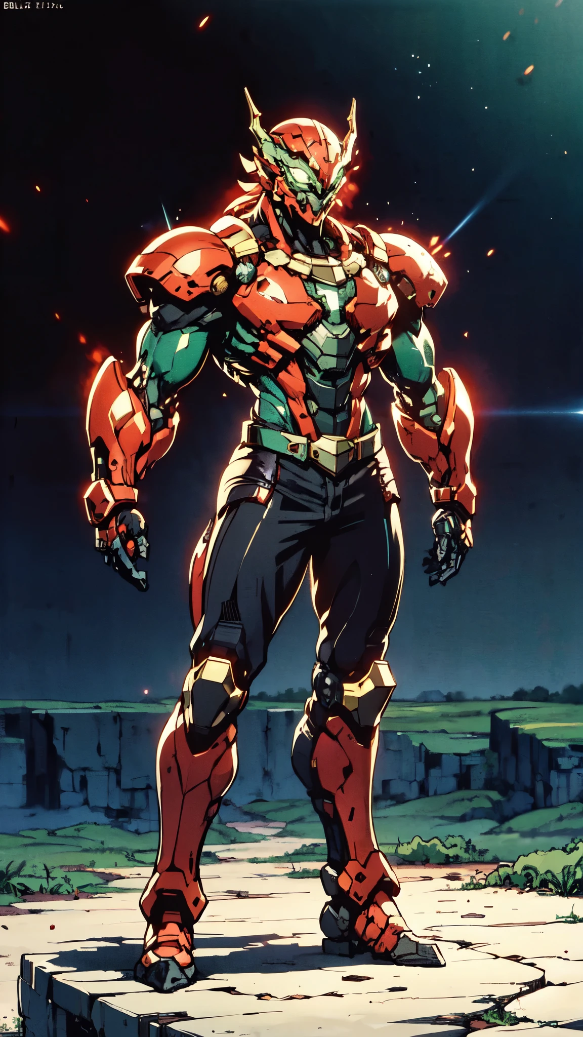 A man wearing a full-face helmet, a fantasy-style biotech armored combat suit, green eyes, (a composite layered chest armor), fully enclosed shoulder guards, matching arm and leg guards, the belt is adorned with dragon claw grasping orbs, (the color scheme is primarily black with red accents), the design balances heavy with agility, a high-tech bio-mecha armor, (Armor Concept Inspired by Dragons, stand on the top of a skyscraper in a futuristic sci-fi city), this character embodies a finely crafted fantasy-surreal style armored hero in anime style, exquisite and mature manga art style, (element, plasma, energy, the armor glows), ((male:1.5)), metallic, real texture material, dramatic, high definition, best quality, highres, ultra-detailed, ultra-fine painting, extremely delicate, professional, perfect body proportions, golden ratio, anatomically correct, symmetrical face, extremely detailed eyes and face, high quality eyes, creativity, RAW photo, UHD, 32k, Natural light, cinematic lighting, masterpiece-anatomy-perfect, masterpiece:1.5