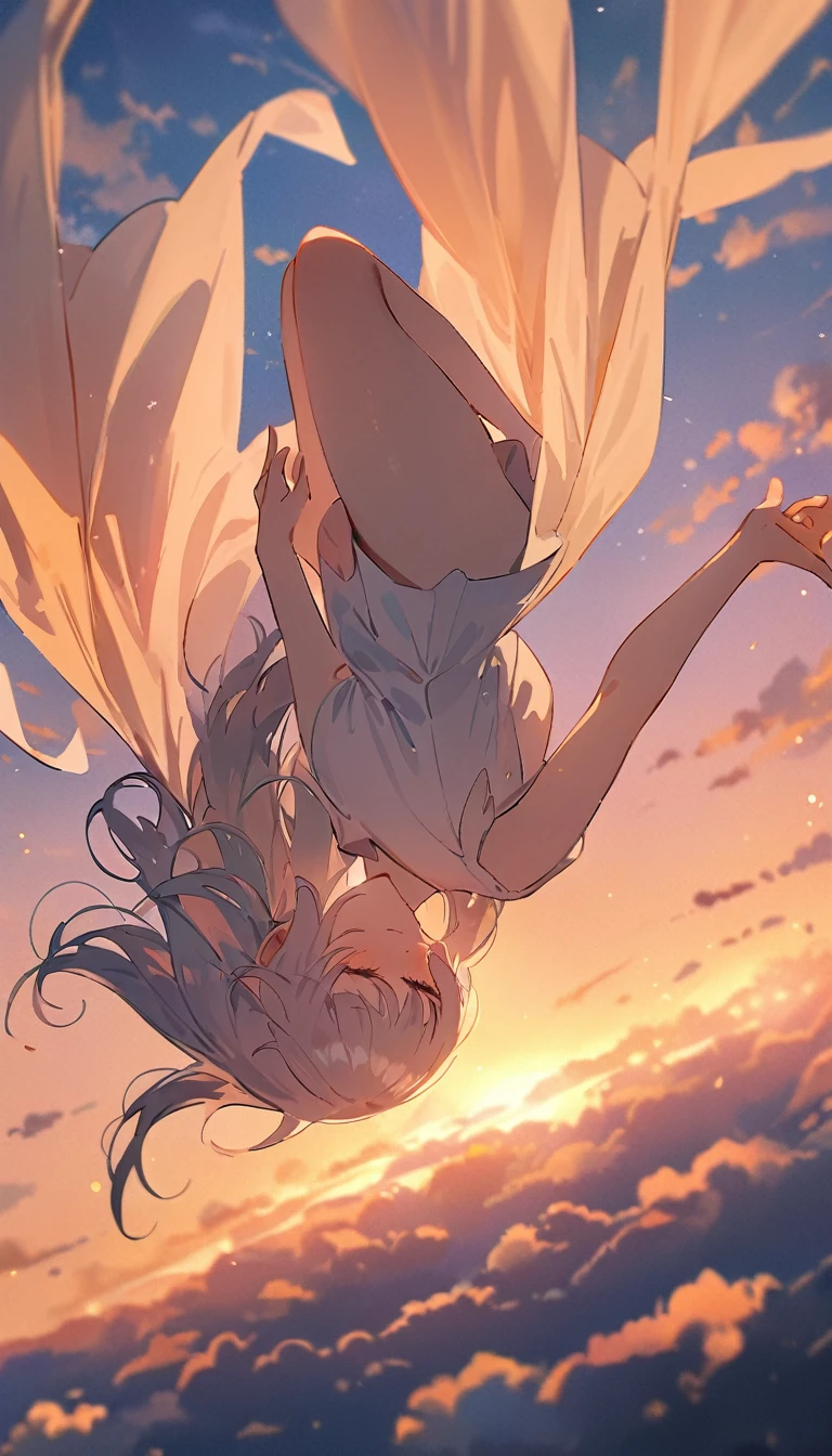 masterpiece, Highest quality, Movie stills, 1 Girl, Cloud Girl, Floating in the sky, close, bright, Happy, Warm and soft lighting, sunset, (spark:0.7)