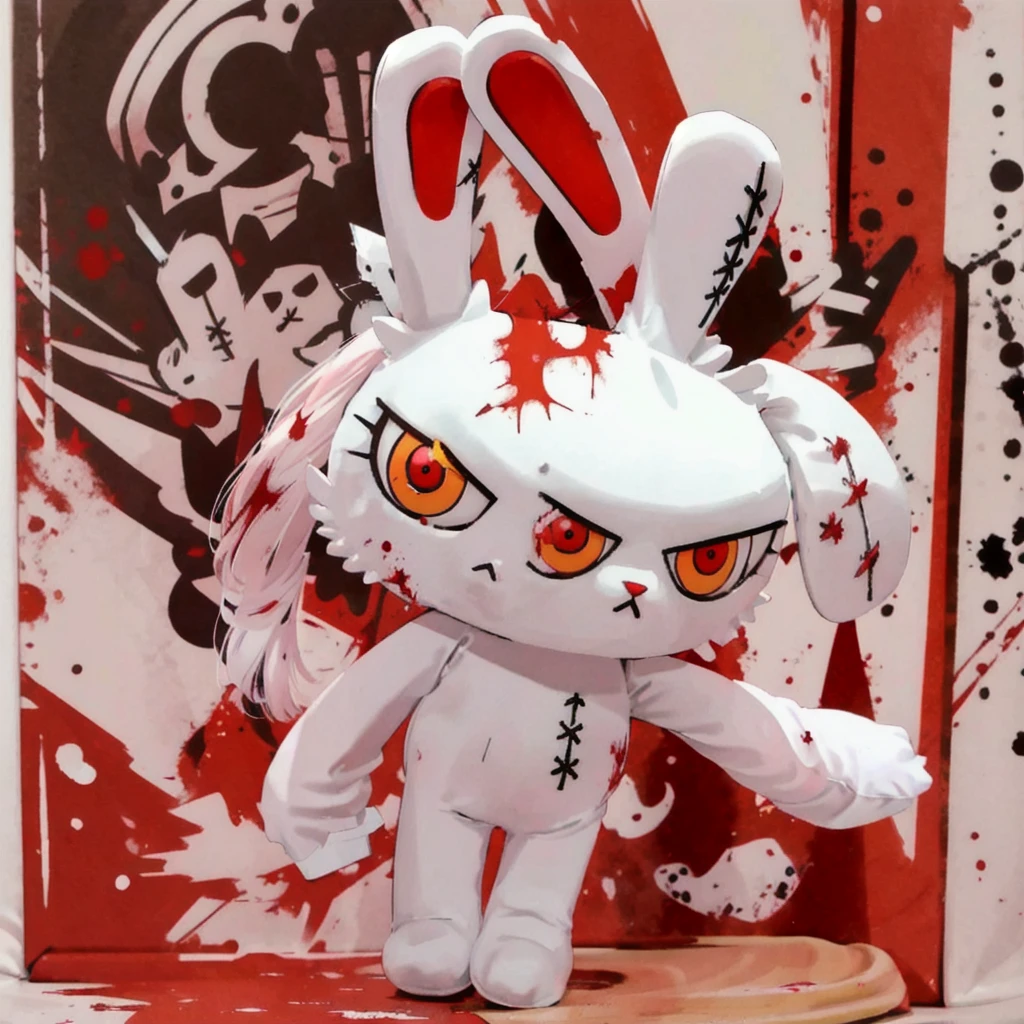 1girl,furry,bunny doll,single handed knife,blood stain,cartoonized,solo,battle,Bloody Bunny,sexy body,not human