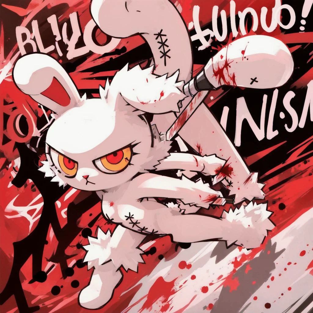 1girl,furry,bunny,single handed knife,blood stain,cartoonized,solo,battle,Bloody Bunny,