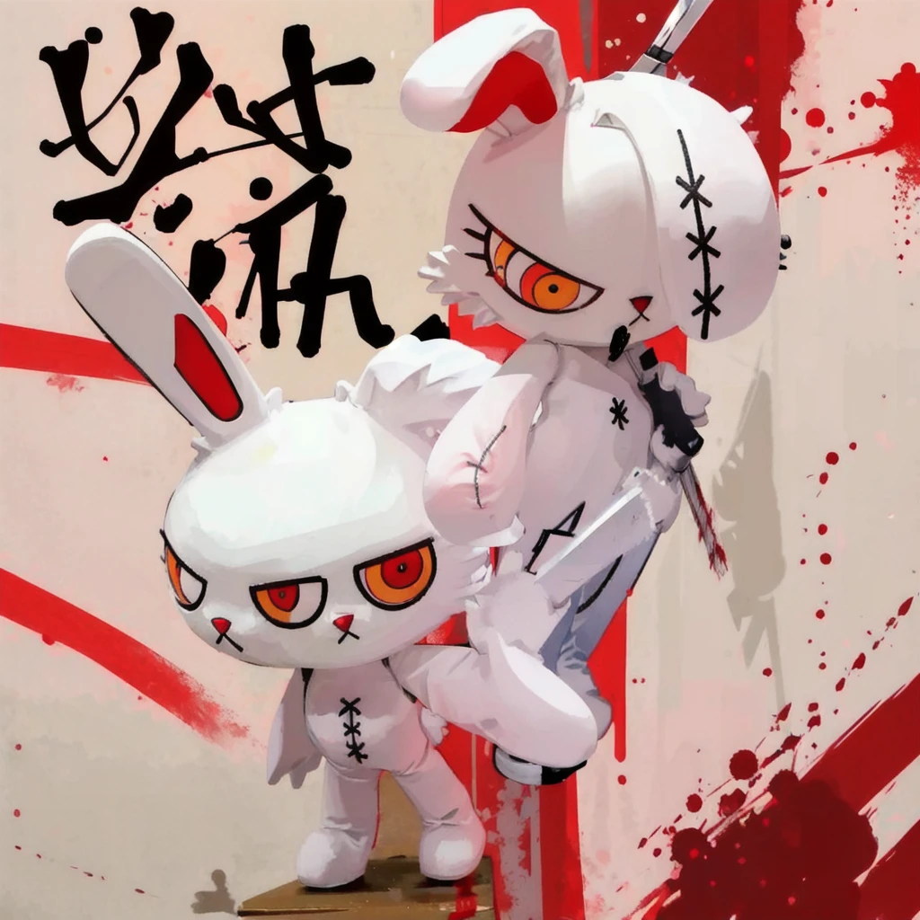 1girl,furry,bunny doll,single handed knife,blood stain,cartoonized,solo,battle,Bloody Bunny,sexy body,not human