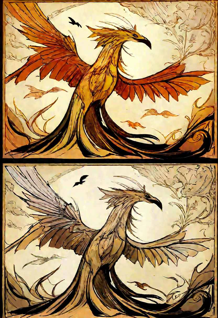 There was a bird flying over a mountain, Concept art by Yang J, Winner of the CGosociety competition, Fantasy Art, Phoenix'artwork, ''Phoenix rest wallpaper, ''Phoenix wallpaper, Phoenix涅槃重生, Epic fantasy digital art style, 火Phoenix, Fenglong, 详细的数字 2D Fantasy Art, Epic fantasy art style