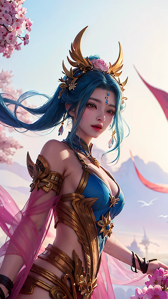 Close-up of a young girl, with flowers in the hair, Without clothing, completely naked, the whole body is exposed, beautiful drawing of the characters, fair empress fantasy, palace, young woman, beautiful fantasy art, High quality detailed 8K graphics, 2. 5 d cgi anime fantasy work of art, красивая фантастическая young woman, fantasy art style, trending on cgstation, work in Guweiz style