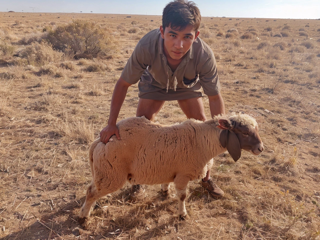 This young man is slaughtering a sheep