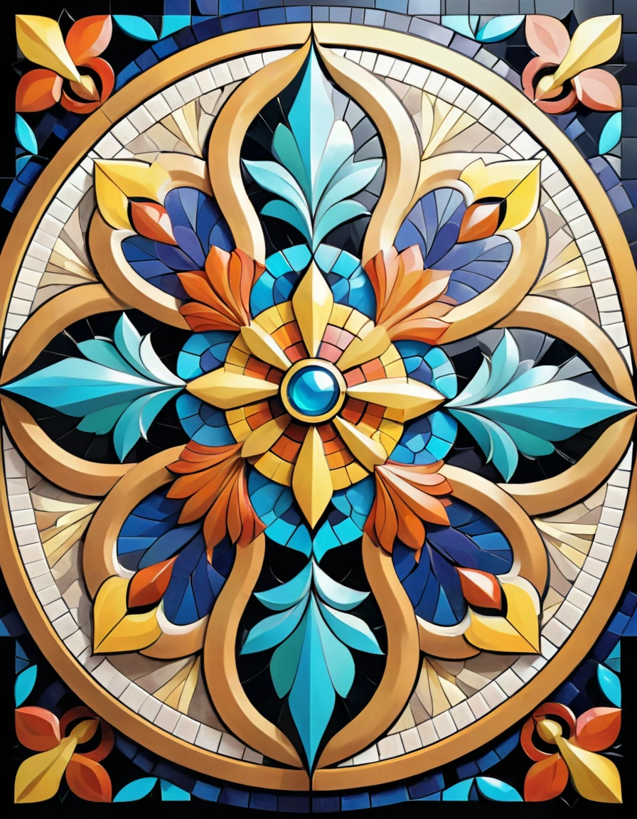 detailed viking mosaic design, beautiful intricate mosaic patterns, viking mythology, nordic design, symmetrical geometric shapes, ornate mosaic tiles, vibrant colors, high contrast, dramatic lighting, ultra-detailed, 8k, photorealistic