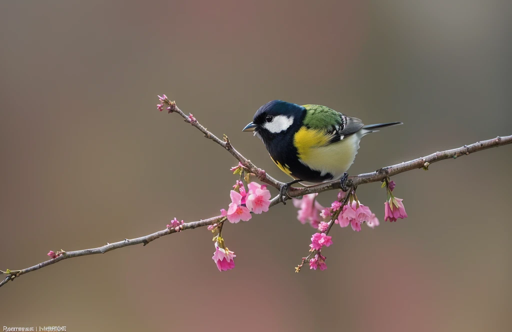 there is a small bird sitting On the branch with pink flowers, Perched on mossy branches, On the branch, flower, author Dietmar Damerau, author：Peter Churcher, Bird on the cherry tree, Popular on 500px, Popular on 500px, Beautiful nature, author：Jurgen von Hondberg, author：Paul Bird (Paul Bird)