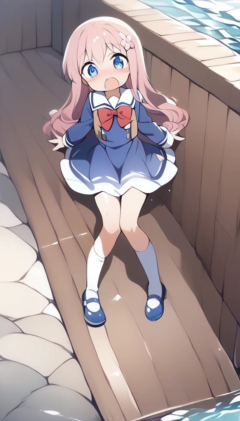 Girl with pink hair, long twintail hairstyle, ((small bushy eyebrows)), wearing gothic ta clothing, loli, walking to school, flirty smile,, bored look, bored face,, (sitting with legs open lifting her skirt to show her vagina wet with semen), missionary sex , male pov, looking from above view